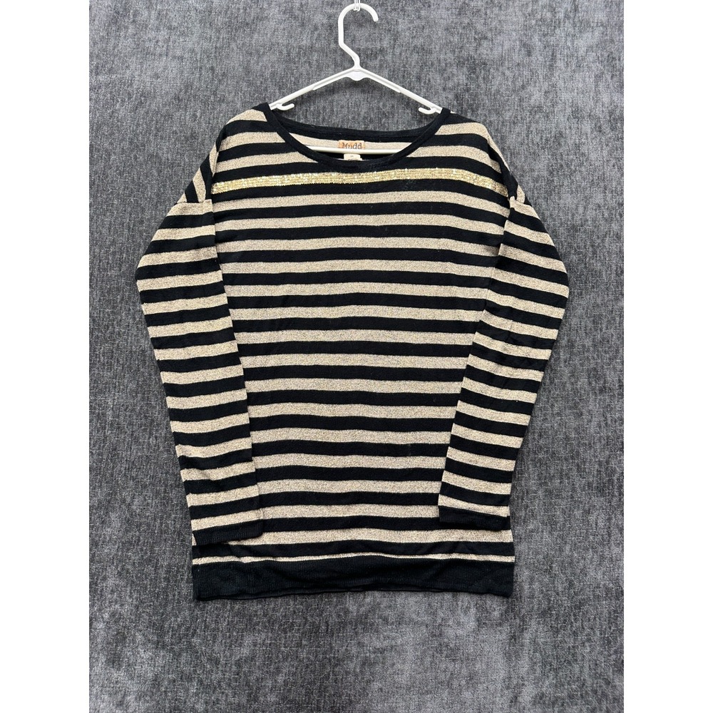 Mudd Y2k Sweater Womens Medium Beige Black Striped Cotton Sequin Knit‎ Ribbed
